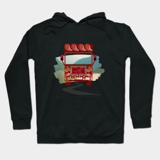 Red truck Art with scenic paint stroke abstract motif design illustration Hoodie